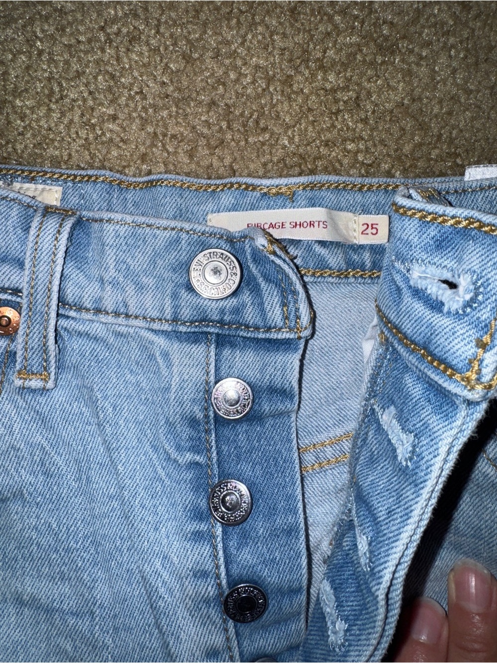 Levi’s Ribcage Shorts 25 High Rise Distressed Cutoff Denim Button Fly - Picture 2 of 6